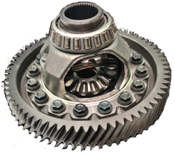 A picture of a differential assembly ring and gears